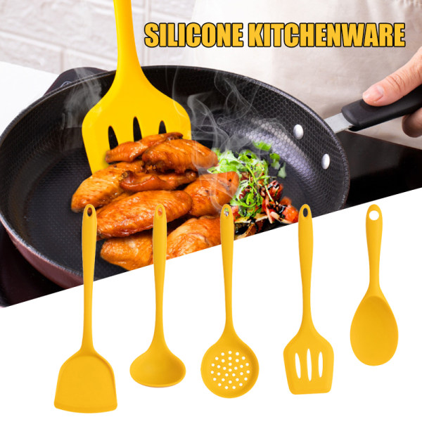 1/5-pack Silikon Köksredskap Set För Matlagning Bakning Gul Non Stick Spatel Set Värmebeständig Köksprylar Soup Spoon X1