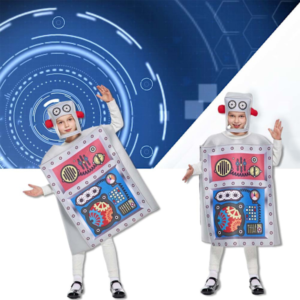 Robot Cosplay Kostym Set för Barn Festival Tema Fest Kläder Halloween Scenföreställning Kläder One size fits all