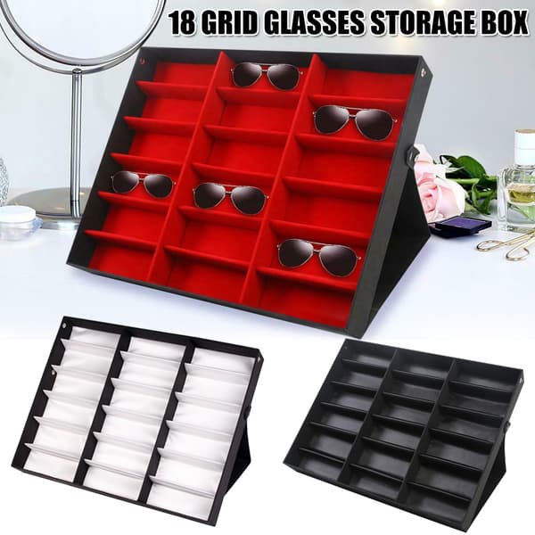 18 Grids Glasögon Solglasögon Glasögon Förvaring Display Box Hållare Case Organizer Red