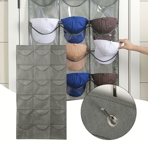 Dörr Hatt Förvaringsväska Med Hål Stor Kapacitet Dammtät Cap Display Väska För Dörr Grey