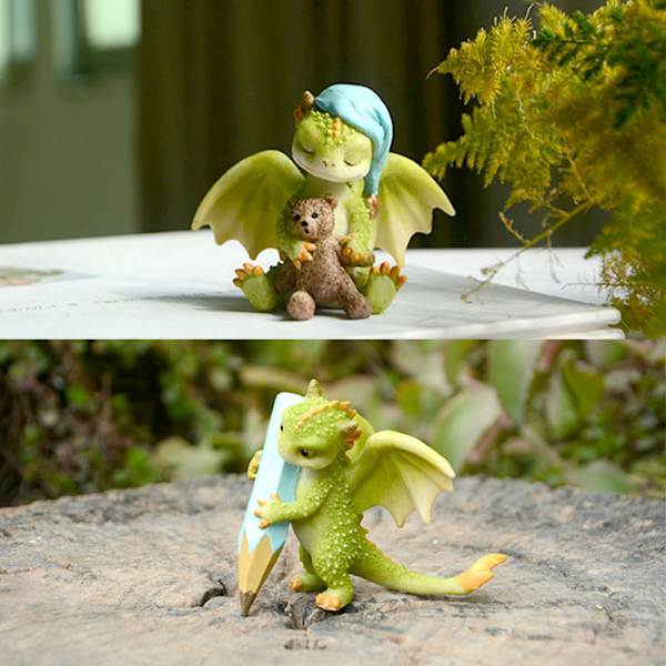 Söt drakestaty Landskap Hartsfigurer Trädgårdshantverk Dekorationer Djurprydnader Hemtillbehör Dragon With Baby