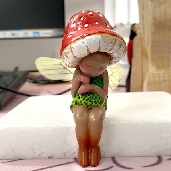 Mini Sovsvamp Fairy Staty Handmålad Harts Hantverk Prydnad För Hem Trädgård Kontorsdekoration Mushroom Fairy