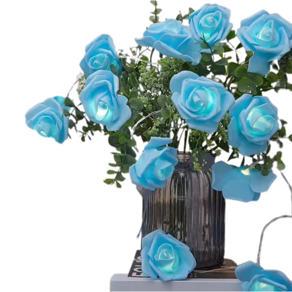 LED Rose Flower String Lights Romantisk Simulering Rose Flower Fairy Lights Batteridriven inomhus varm lampa Blue 3m B