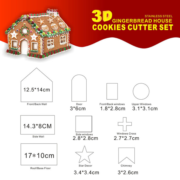 10 st rostfritt stål jul hus kakskärare kit 3D choklad hus kakskärare set