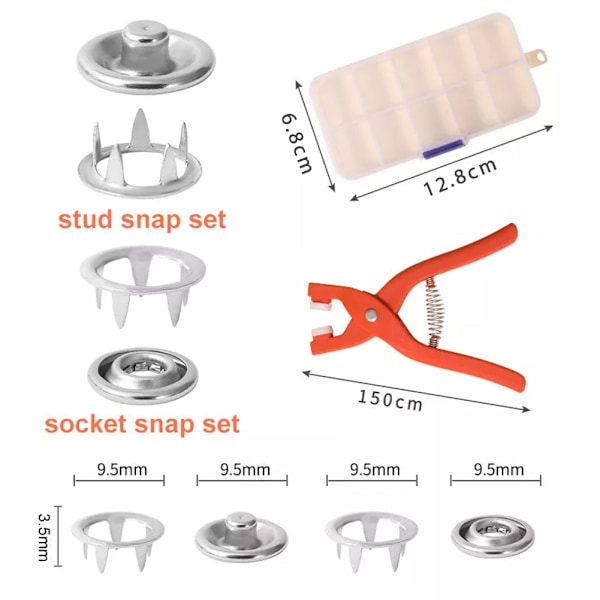 Metallsnäppknappar med fästtång Verktygssats Femklos spänne Set Gratis sömnadsknappar Set för pysselhantverk Barnkläder