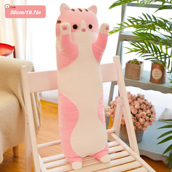 Cylindrisk katt figur kudde Mjuk sovande djur plysch docka säng soffkudde för barn Vuxna 50/70/90 cm lång Gray 70cm