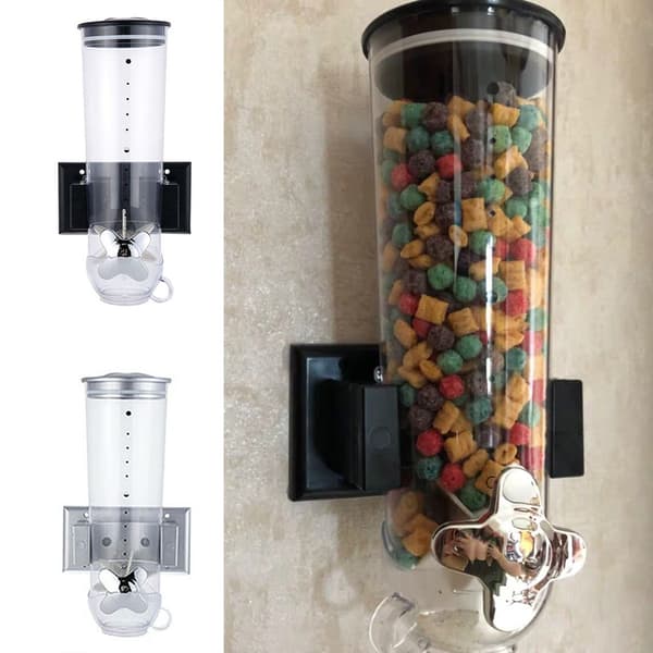Väggmonterad torrfoder Spannmålsautomat Snack Spannmål Plast Förvaringsbehållare Kök Black