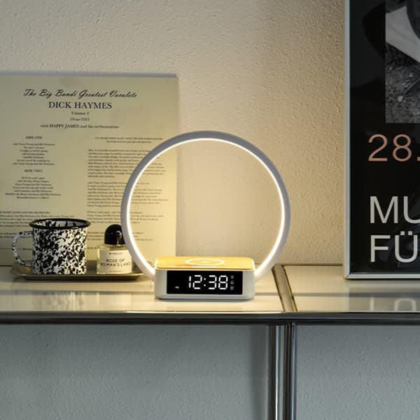 Smart trådlös laddning Digital Display Väckarklocka Bordslampa Multifunktionell Modelampa För Hem Sovrum EU plug