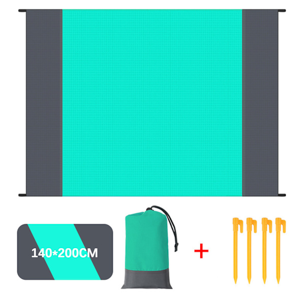 Utomhus sandtät strandmatta bärbar hopfällbar fickcampingmatta med 4 pinnar för vandring camping Lake Green Gray 140*200cm