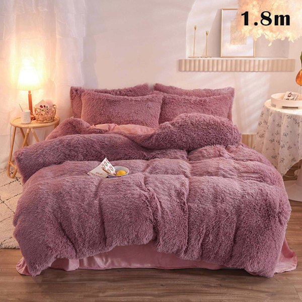 4 st/ set Färgglada fluffiga sängkläder Set Långt plysch cover Lakan Örngott Set Pale Mauve 1.8m