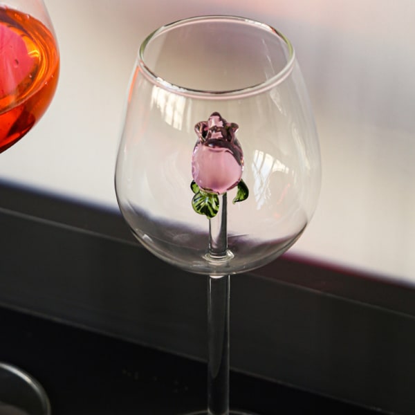 Söt 3D Rose Clear Wine Goblet Hushållssnygga Vinkoppar För Kök Hem 220ml