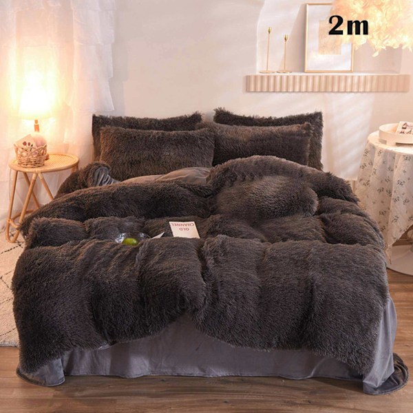 4 st/ set Färgglada fluffiga sängkläder Set Långt plysch cover Lakan Örngott Set Dark Grey 2M