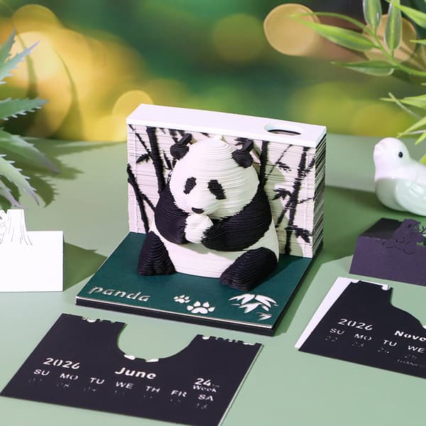 3D Kunst Kalender Memoblok 2026 Panda 3D Skrivebords Notesblok Med Penholder Panda Afrivningspapir Stickys DIY Note A
