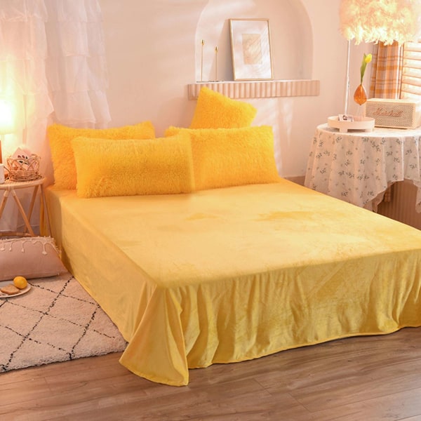 4 st/ set Färgglada fluffiga sängkläder Set Långt plysch cover Lakan Örngott Set Lightning Yellow 1.8m