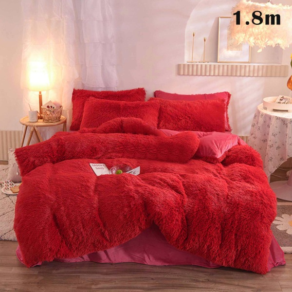 4 st/ set Färgglada fluffiga sängkläder Set Långt plysch cover Lakan Örngott Set Big Red 1.8m