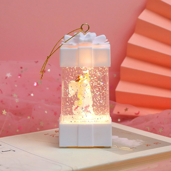 Presentförpackning Formad snöglob Lykta LED Xmas Festival Ornament Glittrande Hängande Julljus Batteri som drivs för hemmet Angel