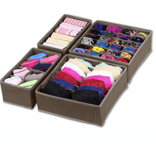 4st Grided Underwear Låda Organizer Box Stor Kapacitet Garderob Förvaringslåda för trosor BH Strumpor Dark Grey