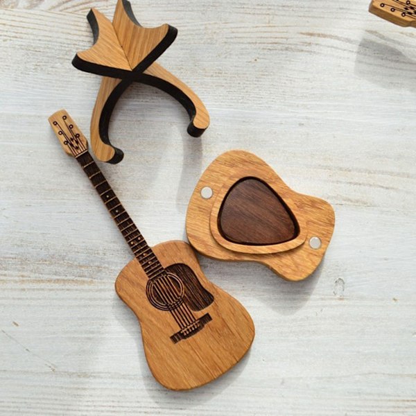 Trägitarrplockfodral Söt gitarrform Akustisk gitarrplocklåda för gitarrstandardplock C