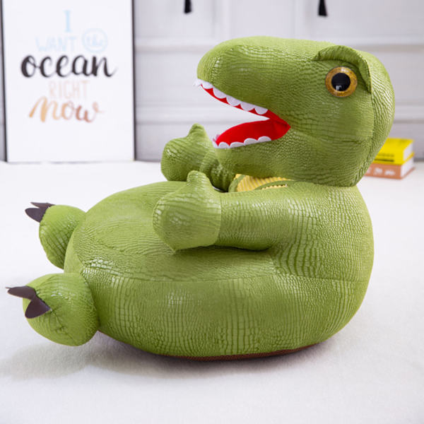 Dinosaurieformad plysch barnsoffa Tecknad figur Mjuk golvstol Leksak med ryggstöd och armstöd för toddler som lär sig sitta Blue