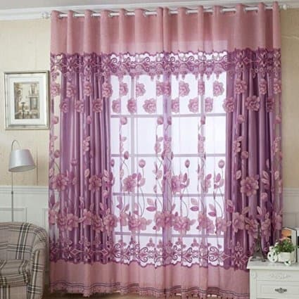 Mode blommönster Gardingarn Multipurpose Bakgrund Gardiner Enkel spetsfönsterskärm Light Purple