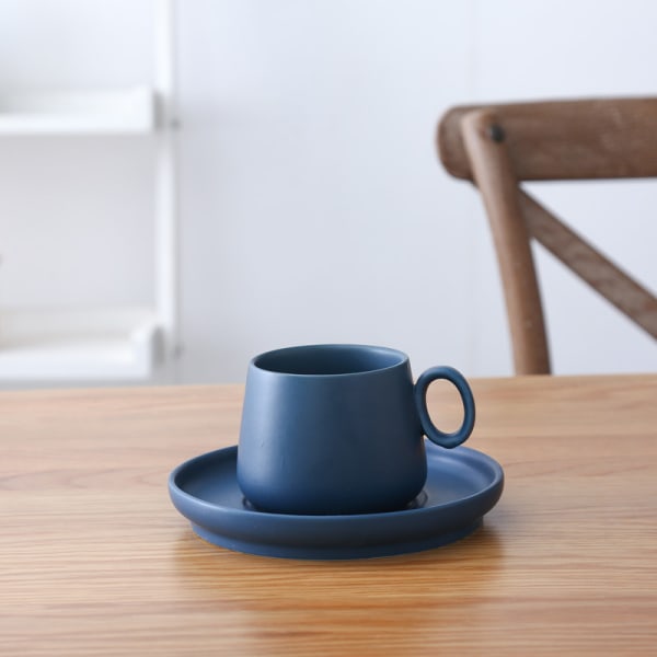 Kaffekoppar med bricka Porslin Te Matt keramik fat Mugg Macaron Hemtillbehör Blue