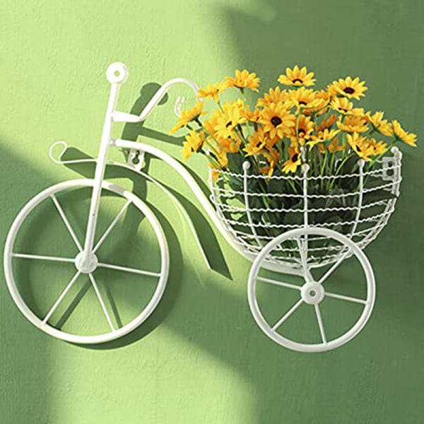 Smidesjärn Hängande Väggprydnad Retro Cykel Blomma Korg För Hem Vardagsrum Sovrum Dekoration White