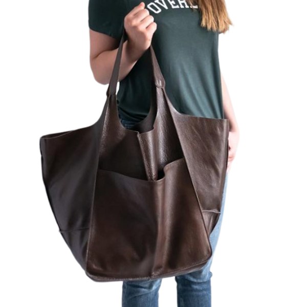 Stor Axelväska Läderväska Tote Bag Axelremsväska Dam Shoppingväska Väska Dam Dark Brown
