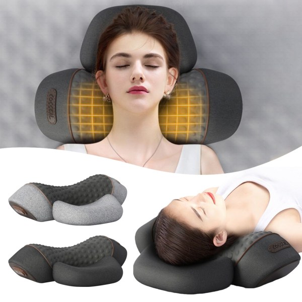 Elektrisk nackmassagekudde med värmevibrerande shiatsu-massager för smärtlindring, cervikal, ortopedisk kudde Space Gray