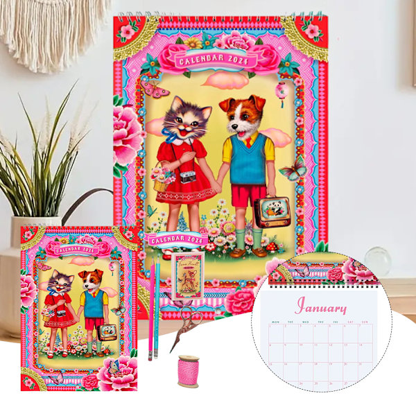2024 Cat Dog Friendships Calendar High-Definition Tearable Calendar for Office 2024