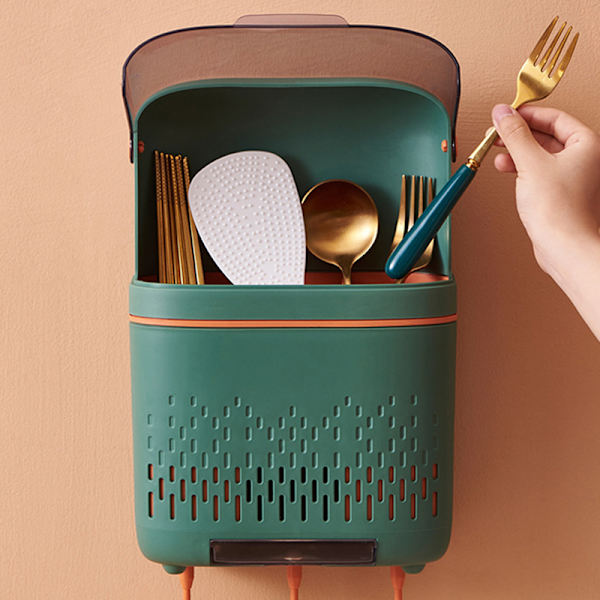 Hängande ätpinnehållare Bestick Organizer Köksredskap Torkställ Korg med krok för hushåll 1 With Cover