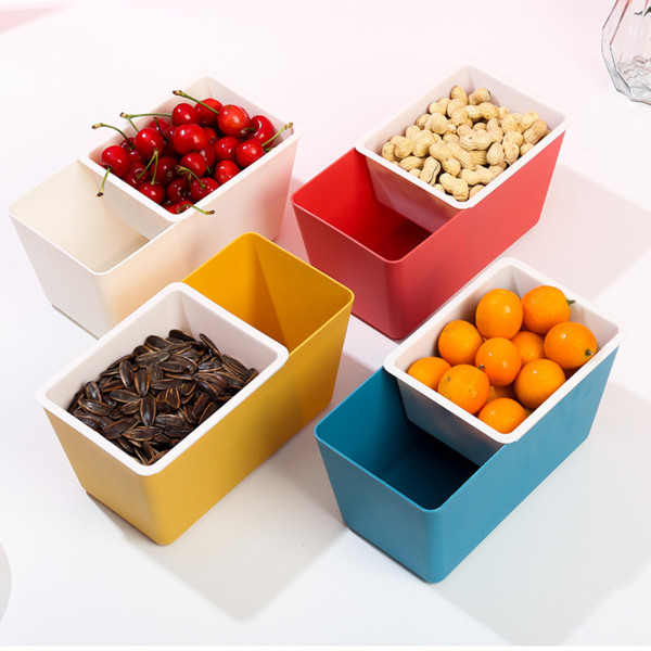 Multifunktionell dubbellagers snackbox Hem fyrkantig urlakningsbar fruktbricka Red