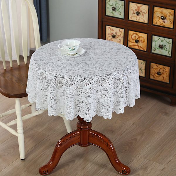 Vit färg rund spets bordsduk Snygg bordsskiva dekorativ täckning för arbetsrum hem Begonia Flower Round Diameter 200cm