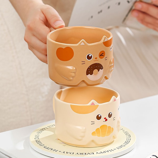 Japansk Tegneserie Kat Krus Sjovt Sød Stabelbare Katte Krus Gave Til Elskere Venner Apricot Bread