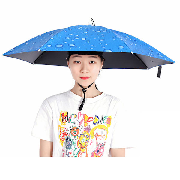 2-lagers paraplyhatt Bärbar andningsbar paraplyhatt Fällbar regnskydd 77cm Raindrop Blue