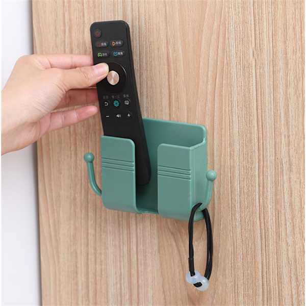 Fjärrkontroll Mobiltelefon Plugg Vägghållare Självhäftande Punch Gratis förvaringsställ Flerfunktionshushåll Green 2pcs