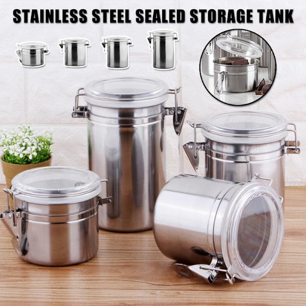 Lufttät tank i rostfritt stål med genomskinligt lock Multifunktionsbehållare för kaffebönor och te Sealed Tank 5 Inches 17cm