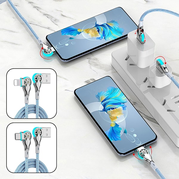 Dubbel armbågshuvud roterbar laddningskabel Lätt bärbar laddningssladd för telefoner bärbara datorer for ios 1m