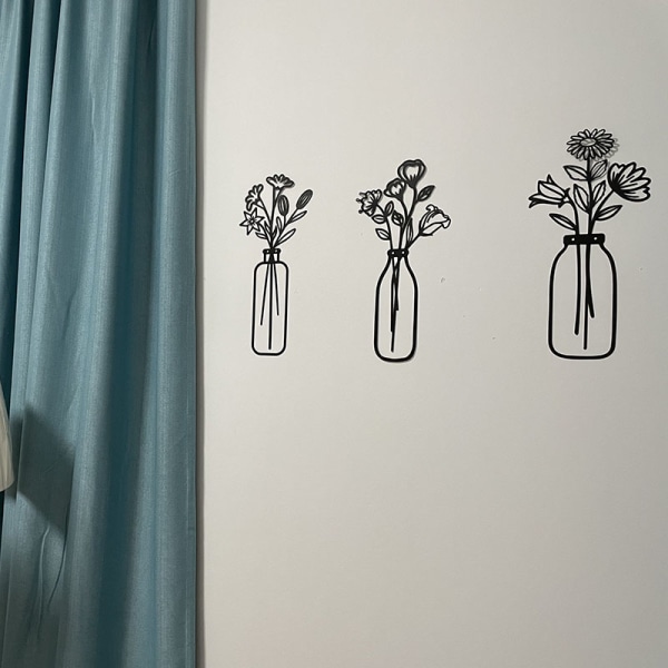 Metall väggkonstdekoration lätt blomma i kruka kreativ prydnad för vardagsrum kök sovrum Three In A Set