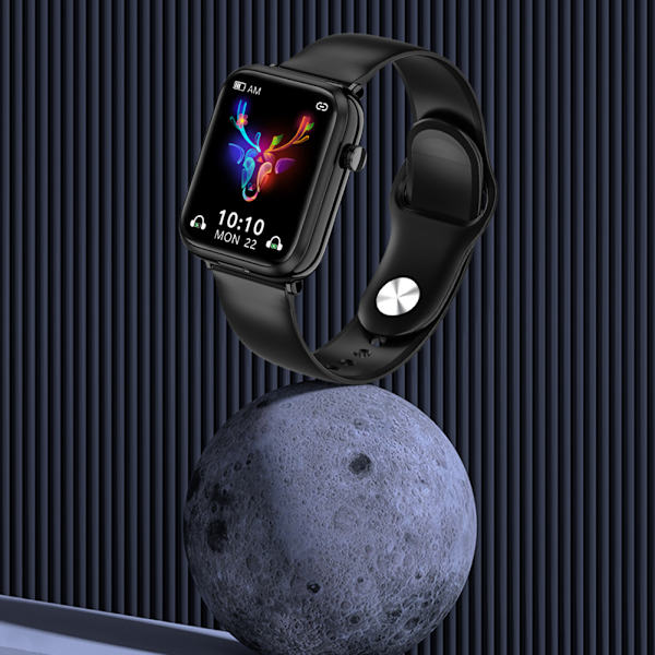 2 i 1 smarta klockor med trådlöst Bluetooth-kompatibelt headset Puls sömnmätare Black