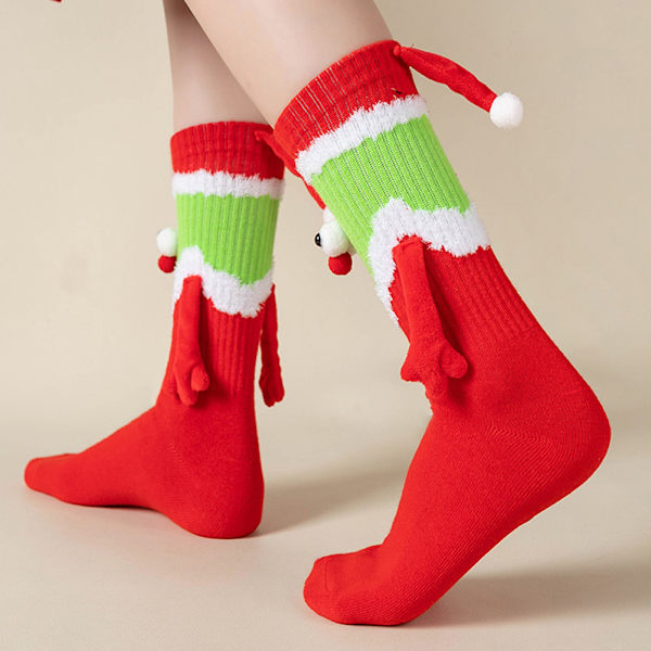 Jultomte håller handen Strumpor För Kvinnor Hög Elastisk Mjuk Andas Strumpa Födelsedag Julpresent Red
