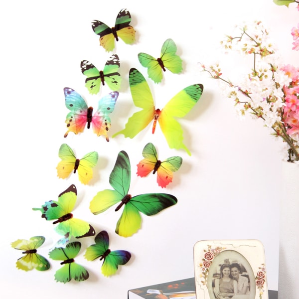 12 STK Fjärilsdekorationer Klistermärken 3D Fjärilsdekor Avtagbara Väggdekor Konstdekor För Hem Vardagsrum Yellow