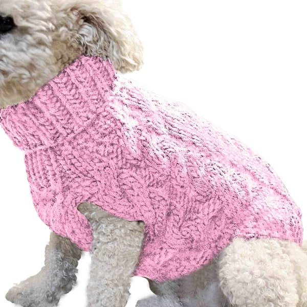 Enkel varm katt hundtröja turtleneck stickad husdjurskostym höst vinterkläder Dark Pink L