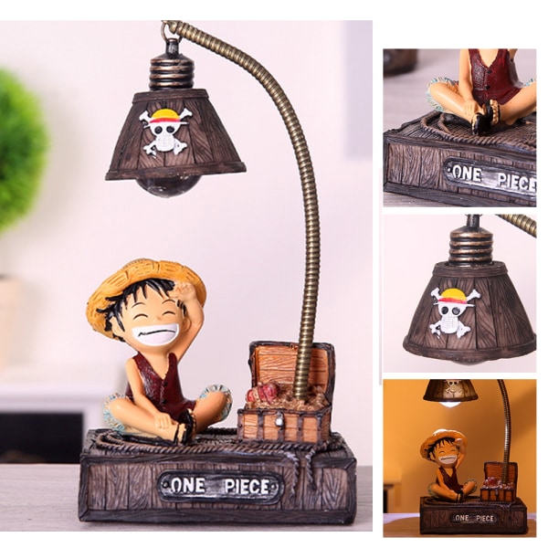 Ett stycke modell lampa harts japansk anime staty bordsprydnad med ljus Monkey D Luffy