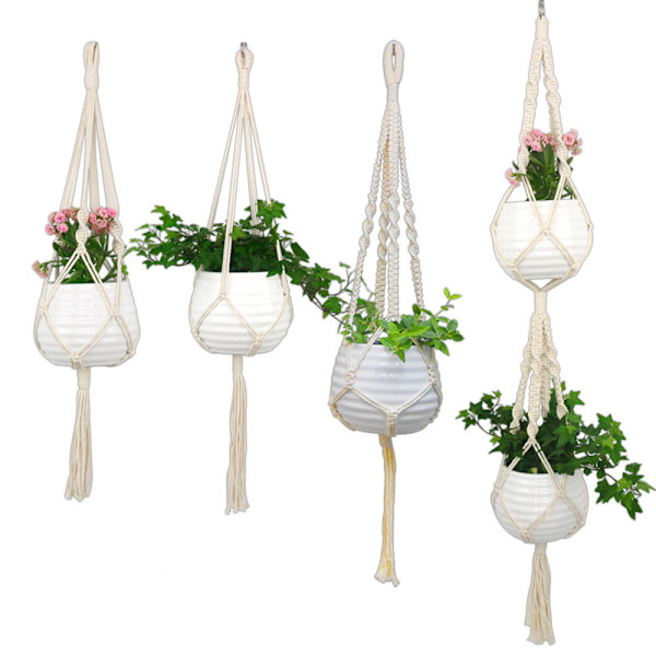 Macrame Växthängare Inomhus Utomhus hängande växthållare Hängande planteringsställ Blomkrukor för dekorationer 85cm