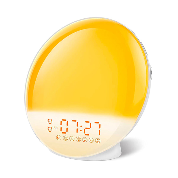 Sunrise Väckarklockor Wake-Up Light Dimbar Färgglada Lampor Radio För Barn Sovrum Kontor White  EU Plug