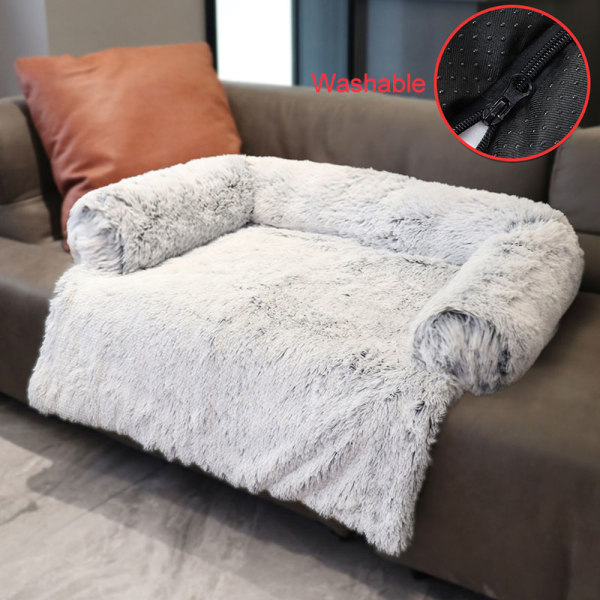Stor plysch hundkennelsäng tvättbar fuzzy mysig mjuk kattkudde för husdjur rektangulär varm sovsoffa matta för vintern Large Dark Gray