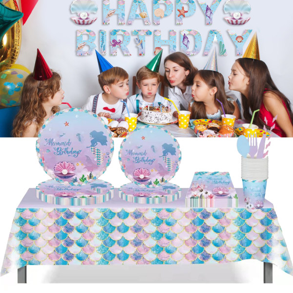 9 st sjöjungfru servisset födelsedagsfest tillbehör för flickor födelsedagsfest