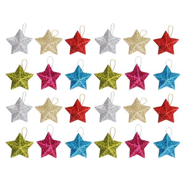 6/12/24 st glittrande stjärnhänge för julgran Fashionabla festivalfester rekvisita för hemmets sovrum Multicolour 24pcs