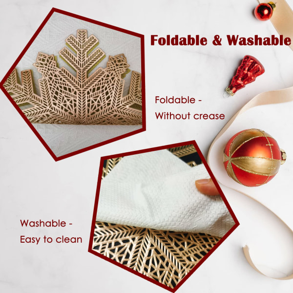 Snöflinga Bordstabletter Tvättbar PVC Underlägg för Matbord guld 4pcs