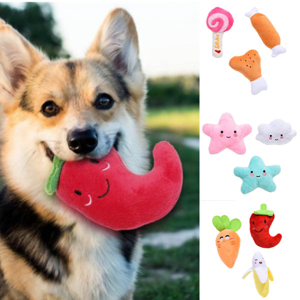 Söt hund Piperleksaker Små hundplyschleksaker Set Fyllda valp Tuggleksaker Husdjurstillbehör för hundar A 3pcs